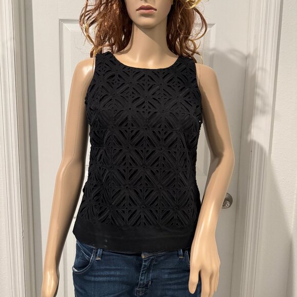 White House Black Market Sleeveless Geo Cutout Tank Top Back Zipper Sz 0 EUC - Picture 2 of 8